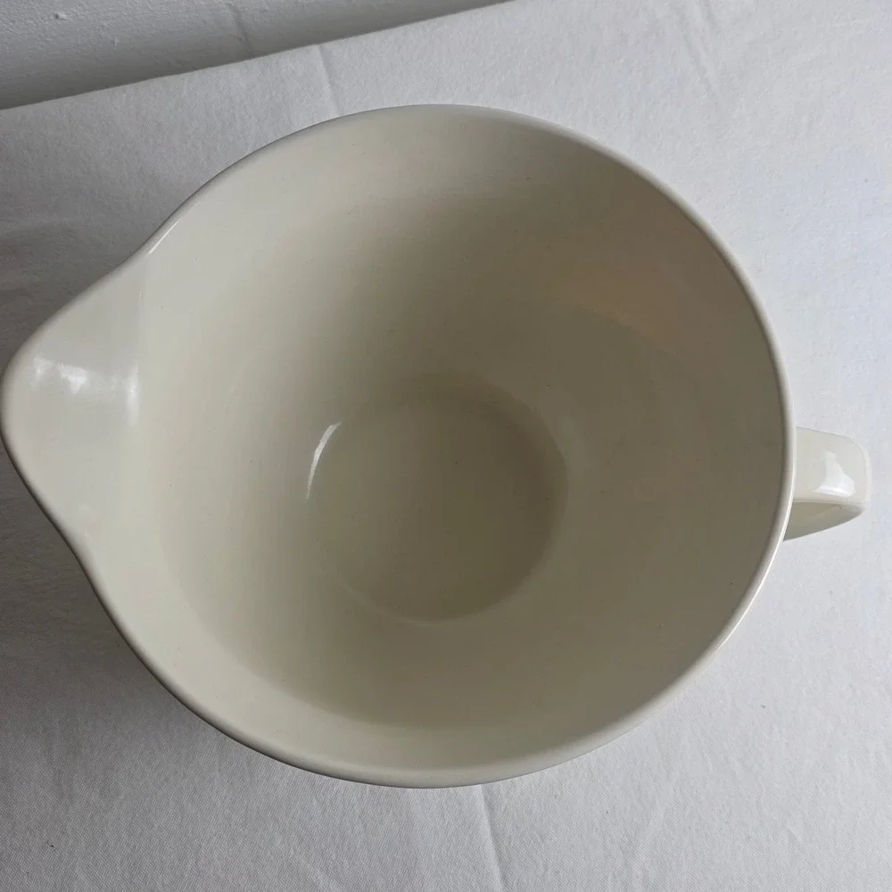 The Bake Shop Cream Embossed Winter Scene Stoneware Mixing Bowl Spout Handle